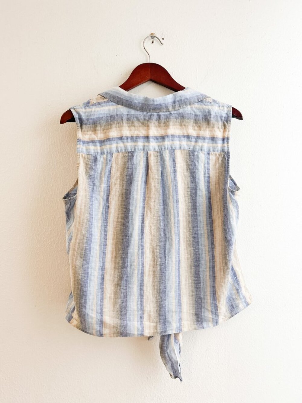 LAFAYETTE‎ 148 100% Linen Stripped Sleeveless Button Up Tie Front Shirt - Picture 3 of 6